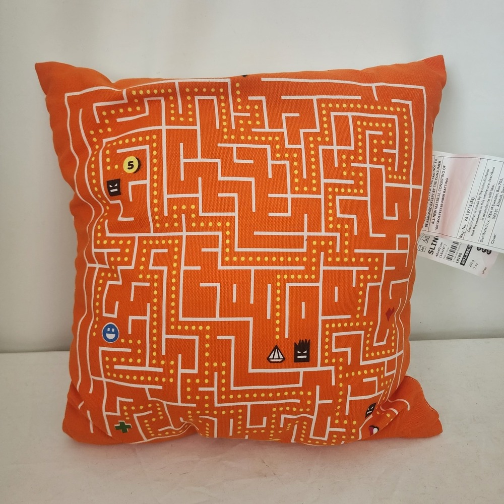 Ikea Slingrig Orange White Kids Video Game Throw Pillow 14" x 14" Discontinued